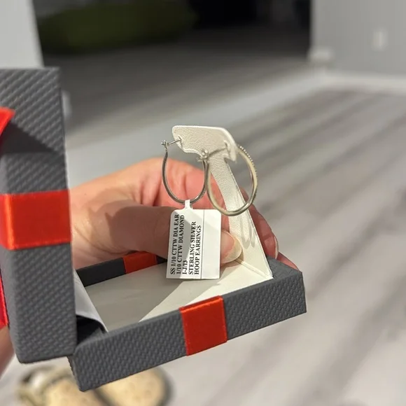 Diamond Sterling Silver Women’s Hoop Earrings - Picture 4 of 5